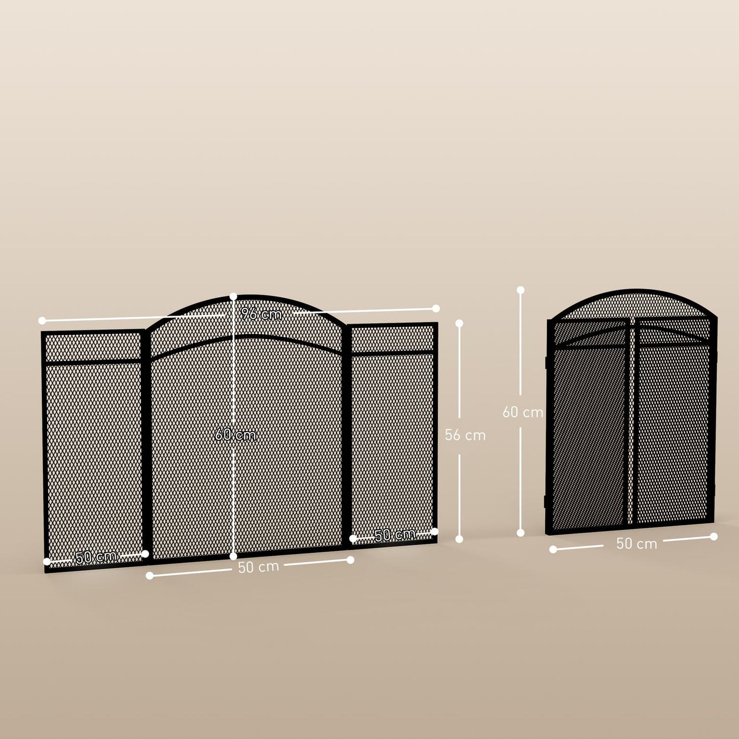 Fireplace Spark Guard, Foldable Metal Screen, 96 x 60 cm
