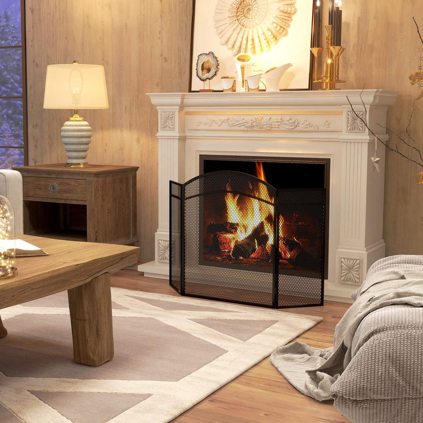 Fireplace Spark Guard, Foldable Metal Screen, 96 x 60 cm