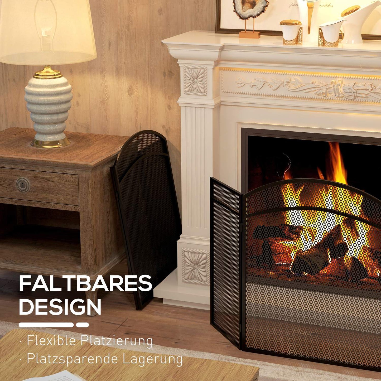 Fireplace Spark Guard, Foldable Metal Screen, 96 x 60 cm