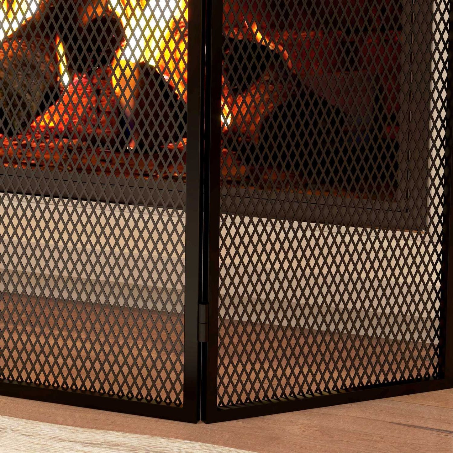 Fireplace Spark Guard, Foldable Metal Screen, 96 x 60 cm