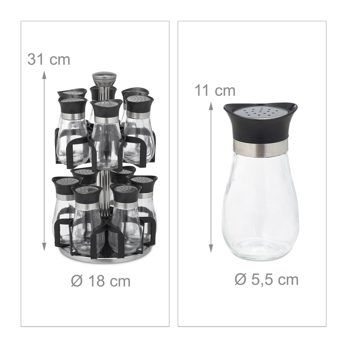 Spice rack with 12 glass jars