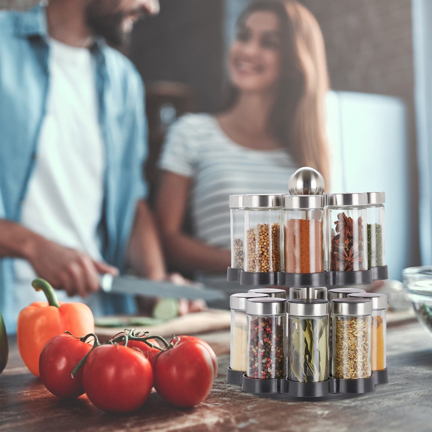 Spice rack with 16 pcs. glass jars