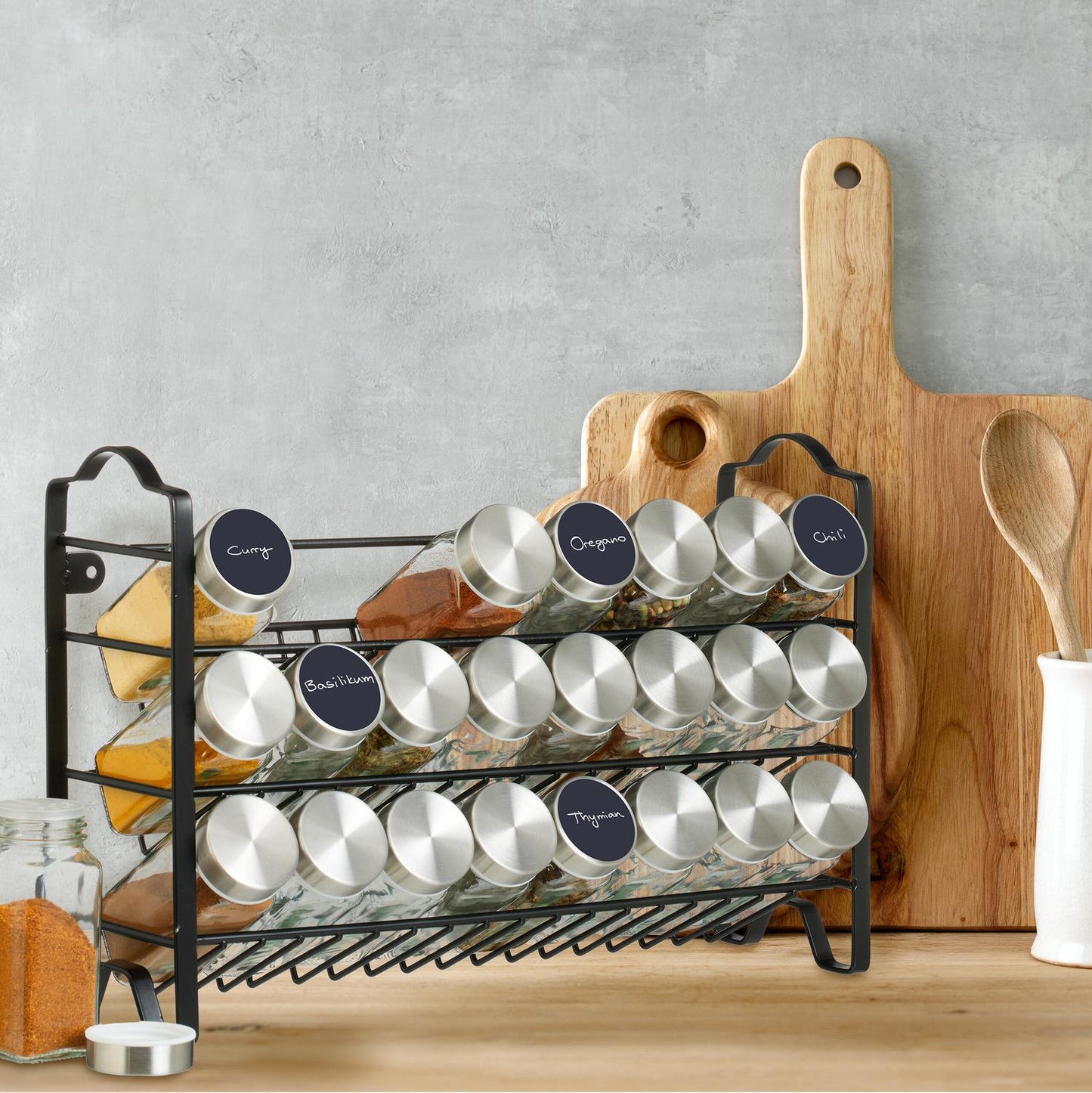 Spice rack with 24 glasses