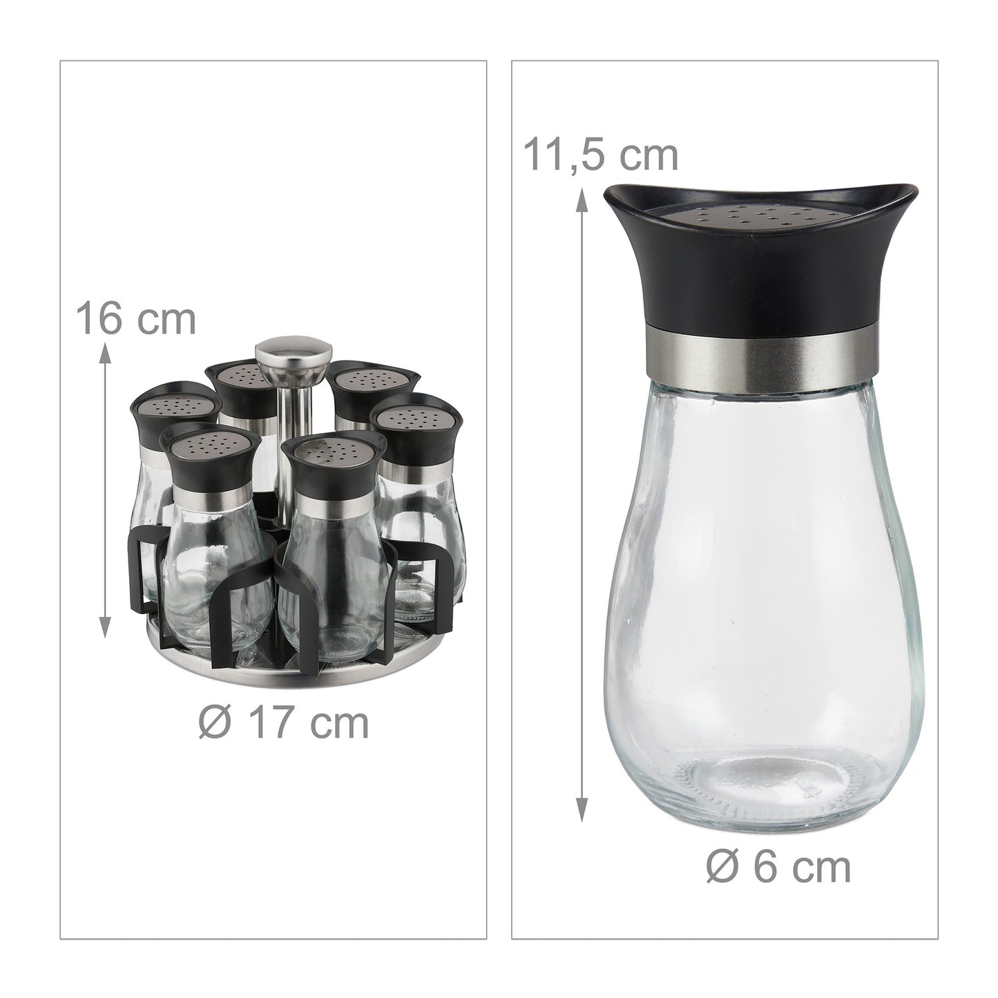 Spice rack with 6 glass jars