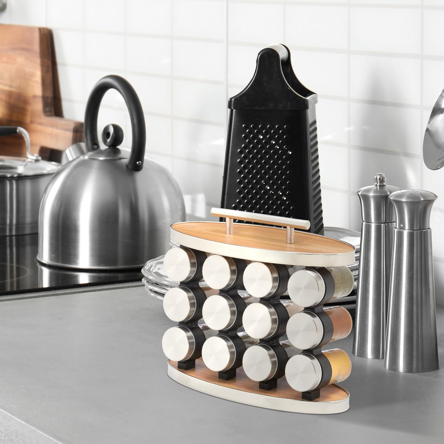 Spice shelf with 12 spice jars