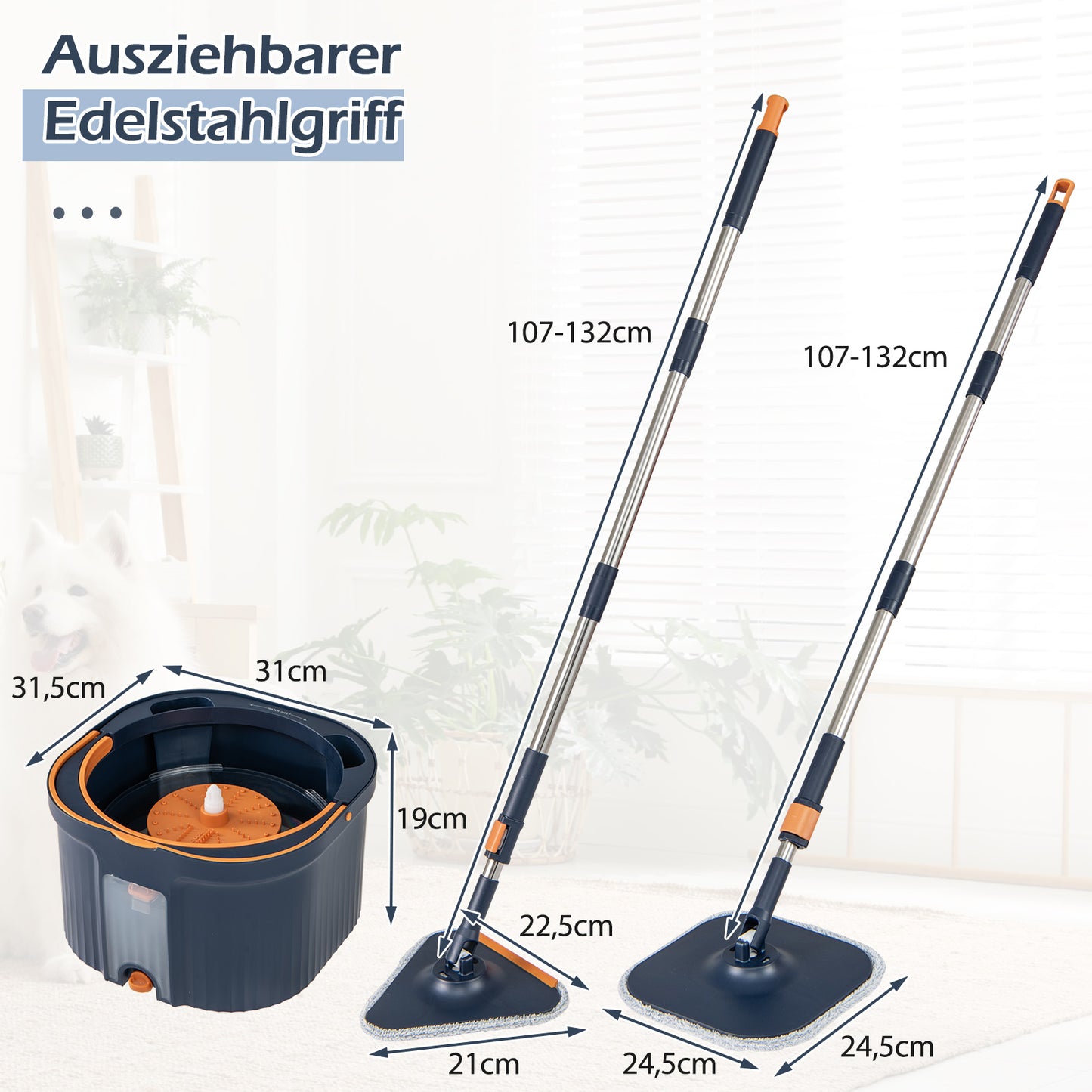 Spin Mop & Bucket Set with Water Separation, 360 Head