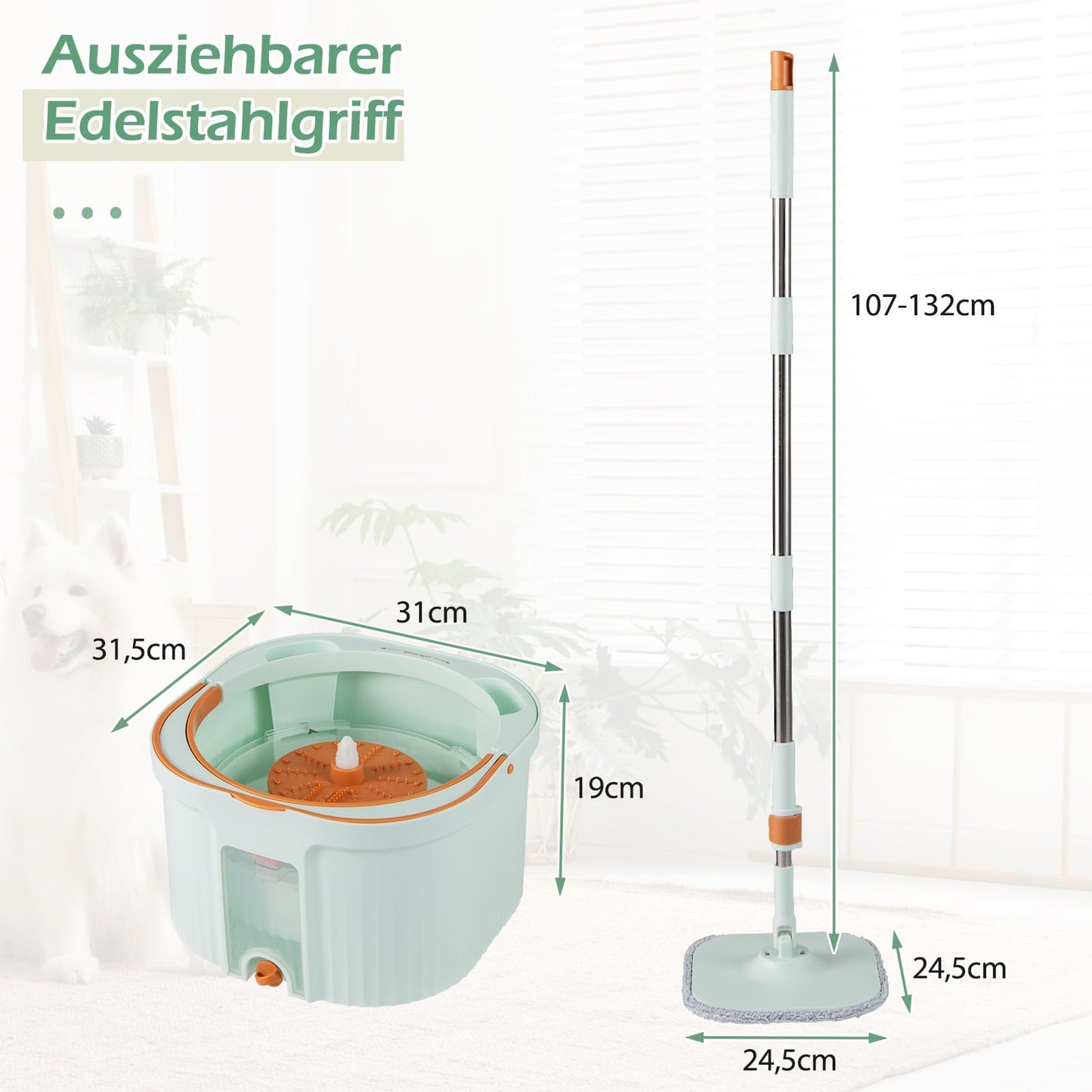 Spin Mop and Bucket Set with Water Separation, 360 Head