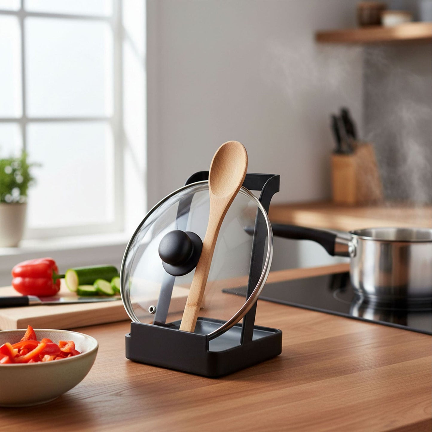 Spoon and Lid Holder for Kitchen Countertop