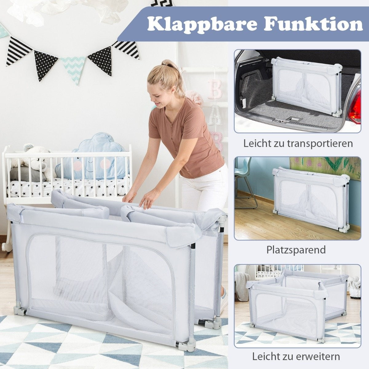 Square Baby Playpen 124 x 124 cm Large Play Fence Light Grey