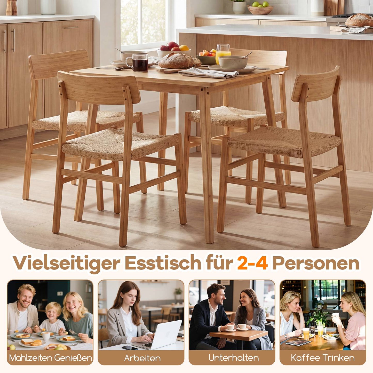 Square Bamboo Dining Table 70x70 cm for 2-4 People