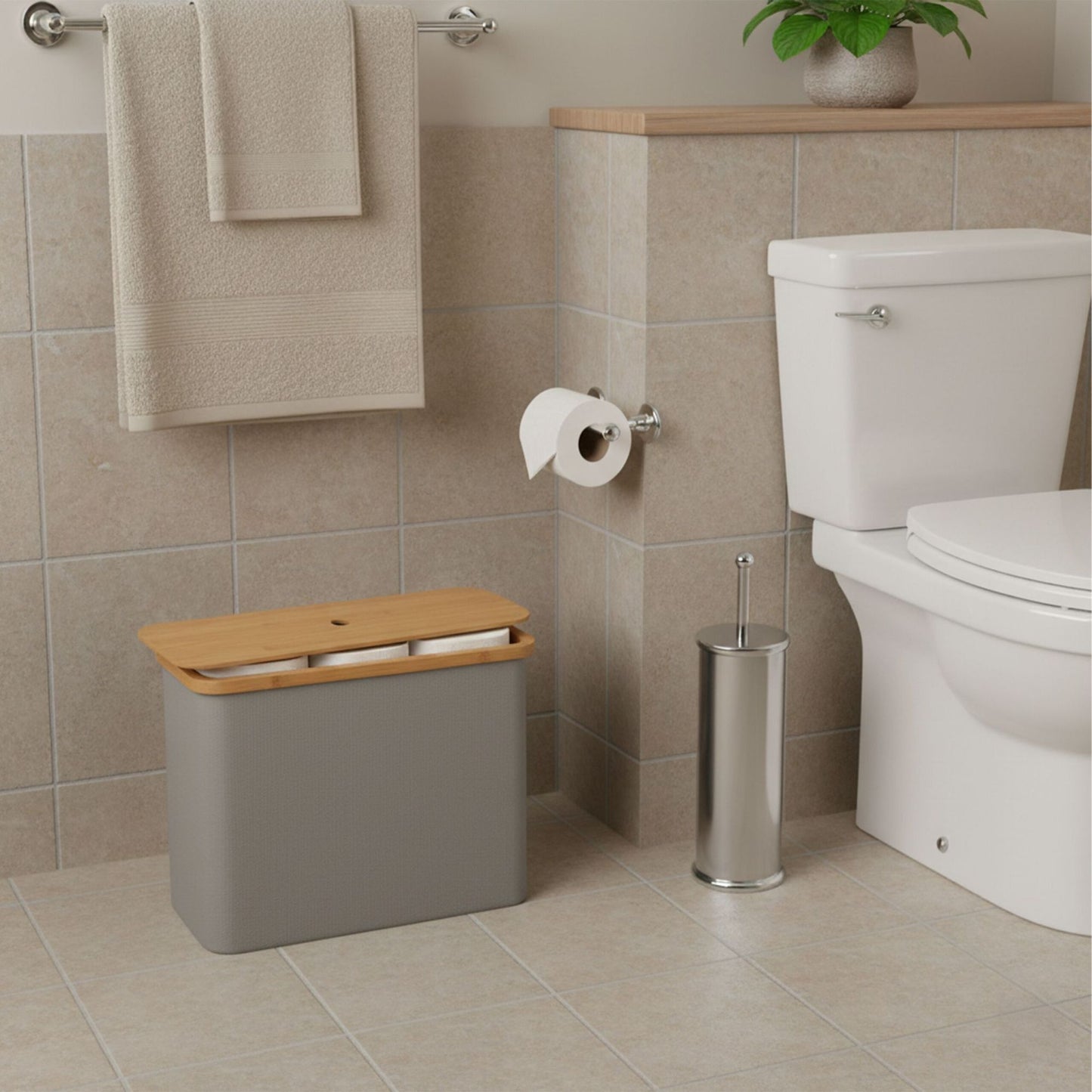 Square Fabric Toilet Roll Holder, Holds 12 Rolls