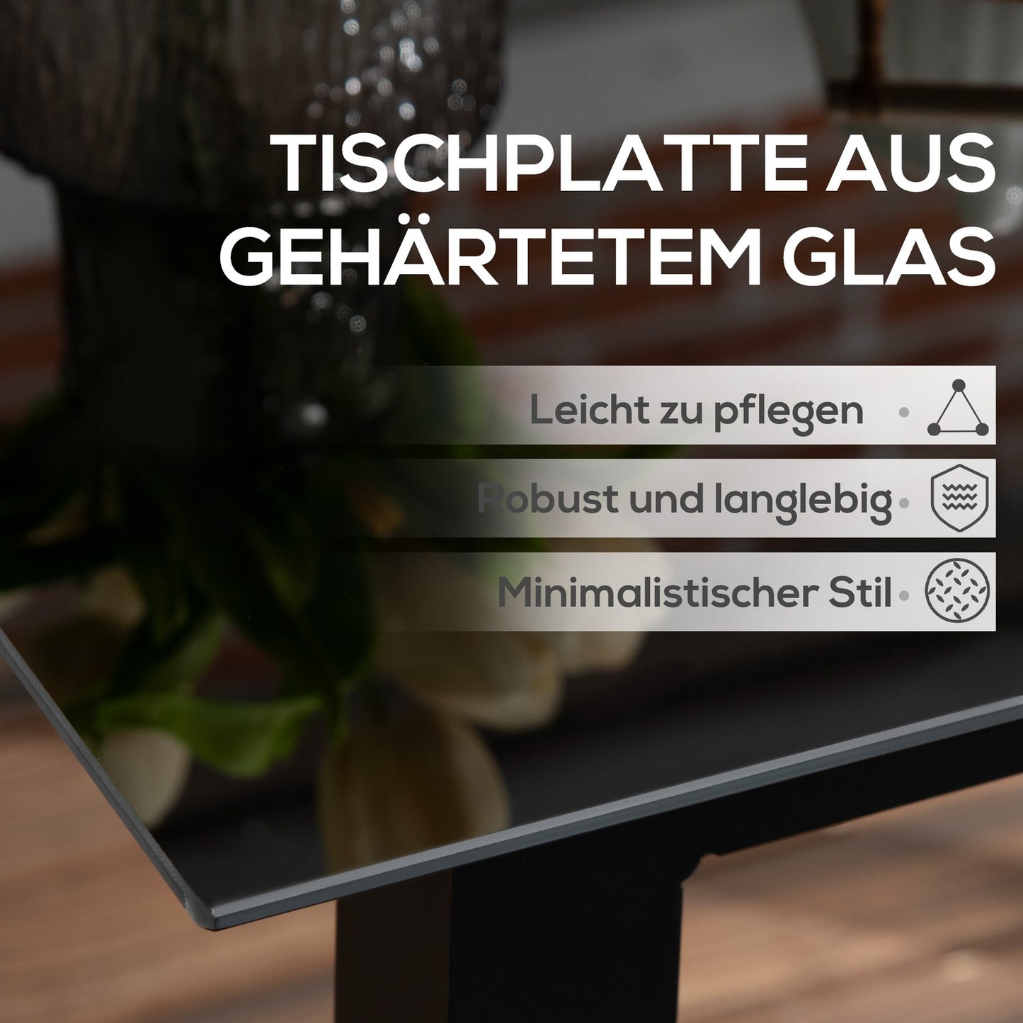 Square aluminum patio table, tempered glass top, seats 4