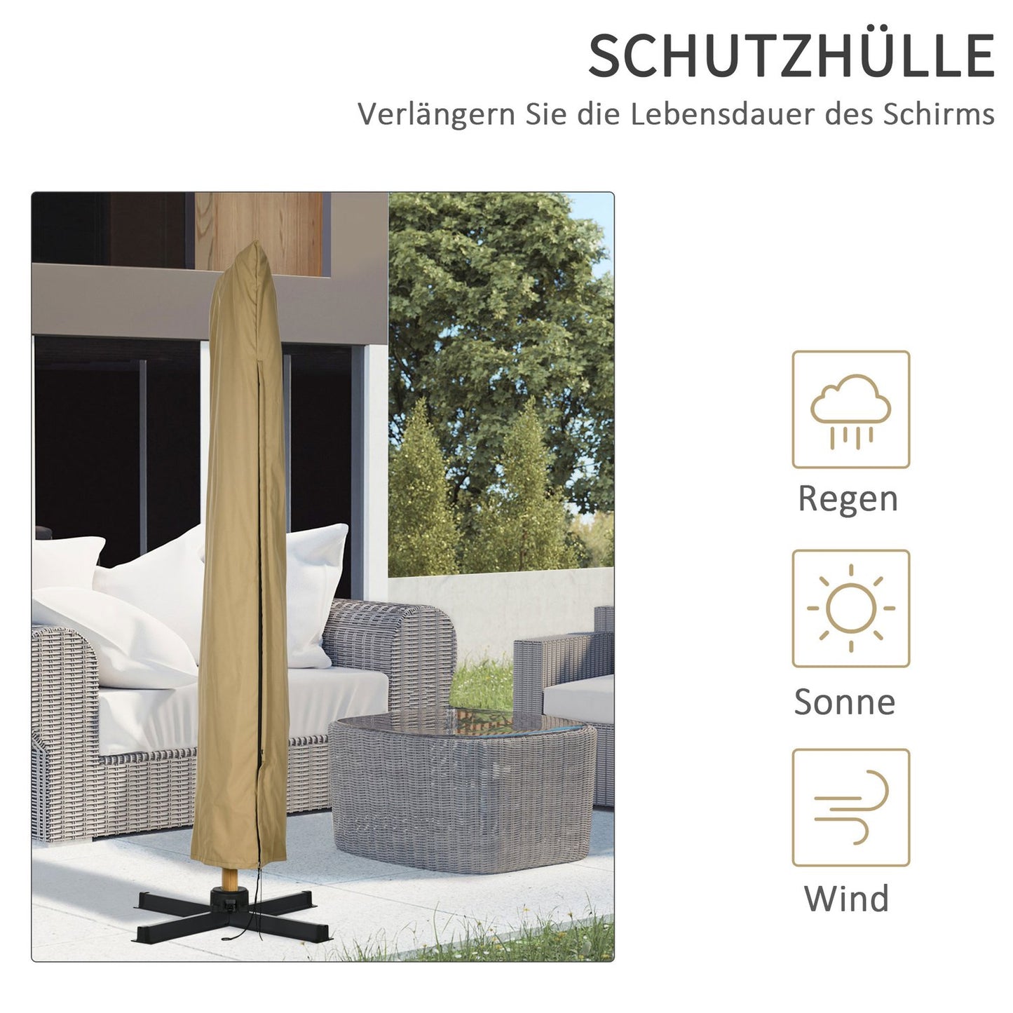 Square Cantilever Parasol, Adjustable height, 295 cm, Khaki