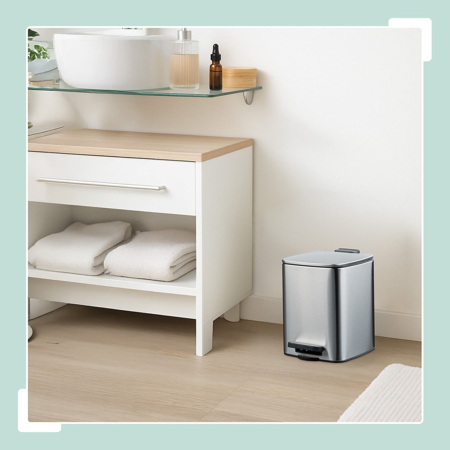 Square Pedal Bin 6L with Liners – Soft-Close, Hands-Free