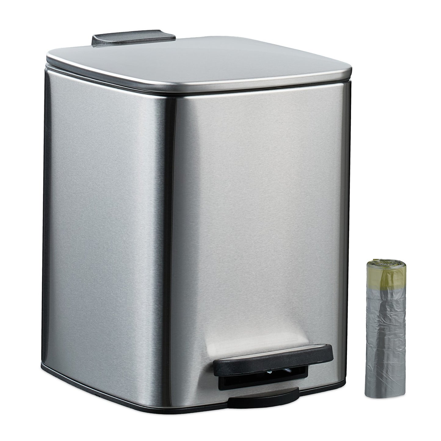 Square Pedal Bin 6L with Liners – Soft-Close, Hands-Free