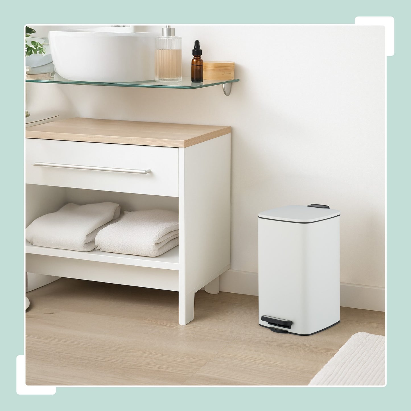 Square Pedal Bin 8L with Soft-Close Lid and Liners