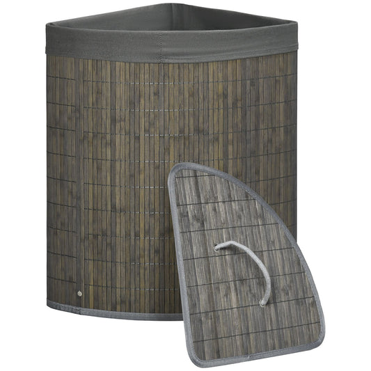 Bamboo laundry basket, 55L with lid & removable bag, grey