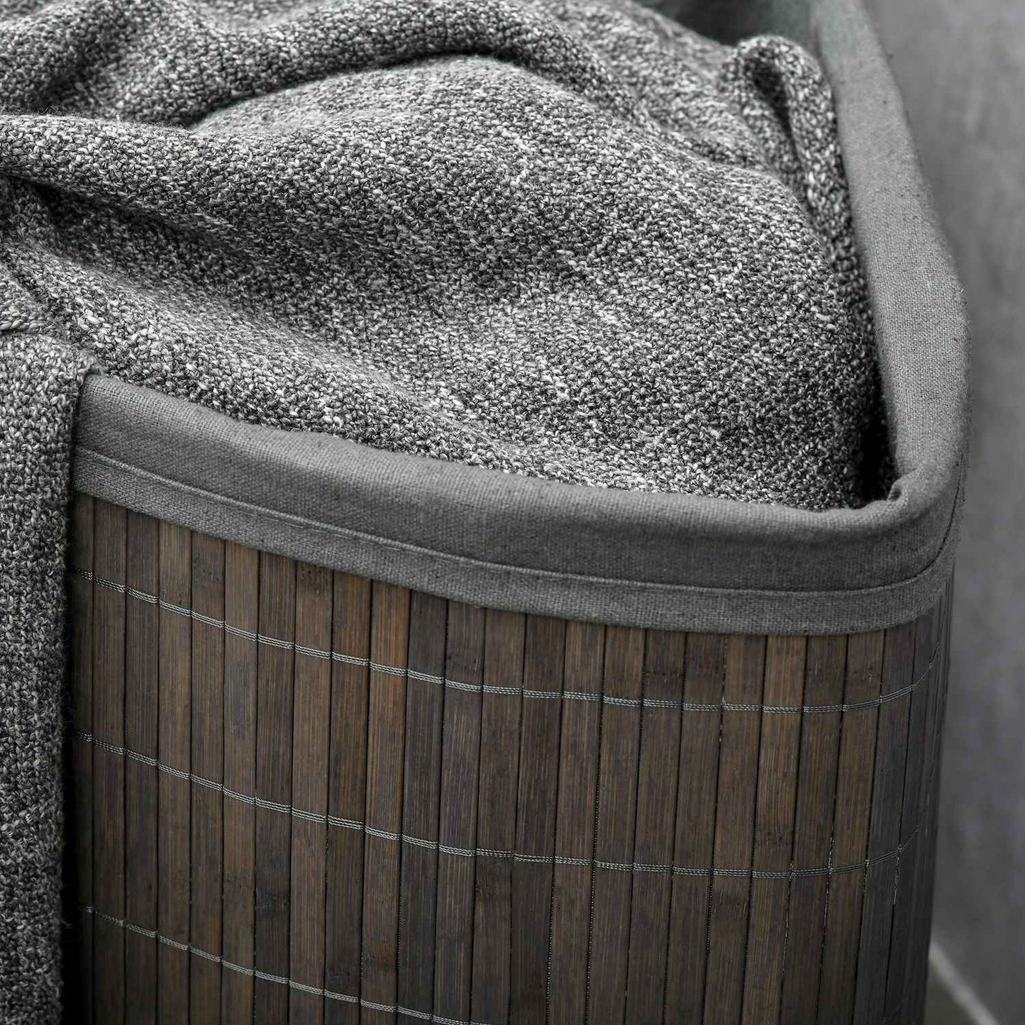 Bamboo laundry basket, 55L with lid & removable bag, grey