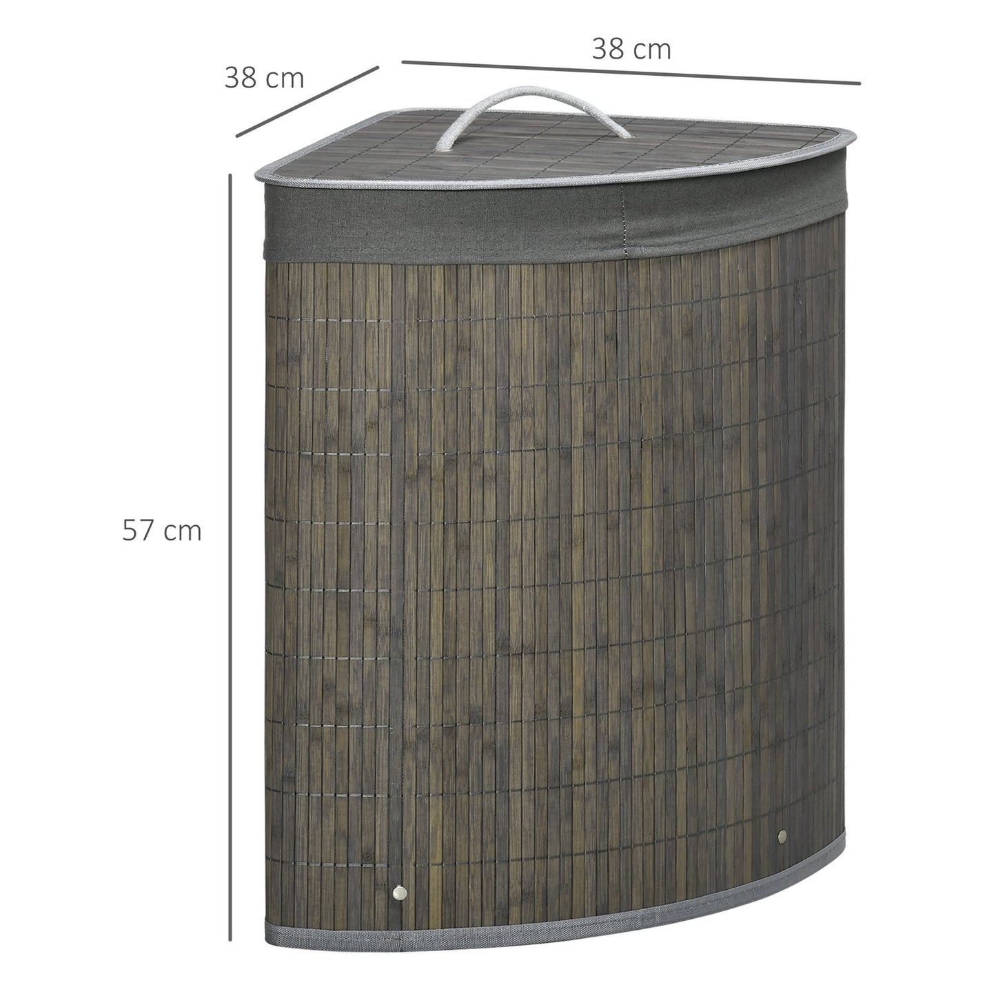 Bamboo laundry basket, 55L with lid & removable bag, grey