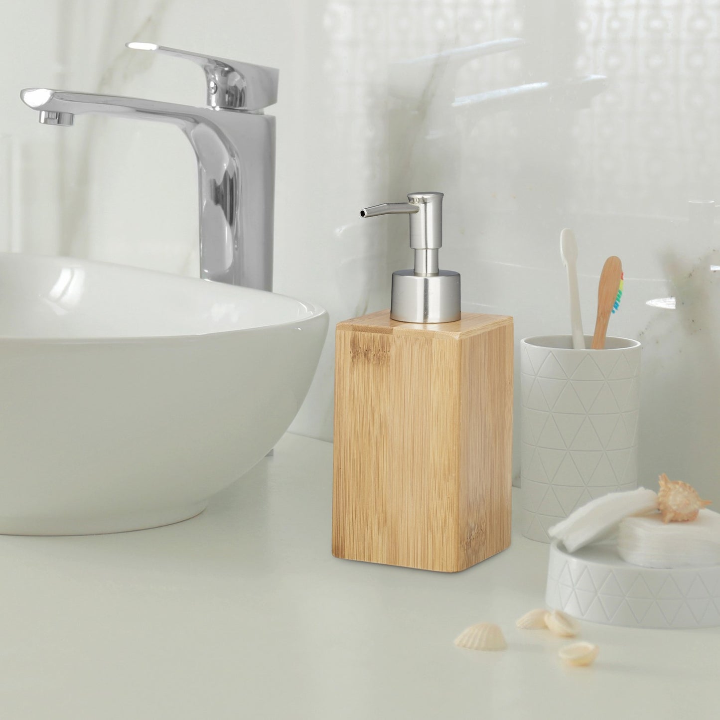 Square bamboo soap pump