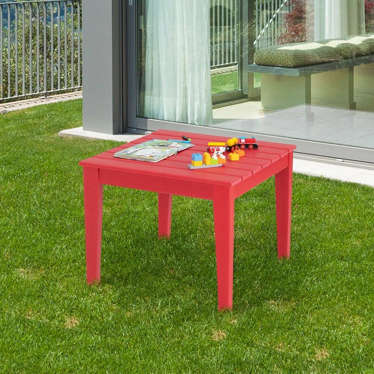 Square children's table weatherproof durable play table red 64.5 cm x 64.5 cm