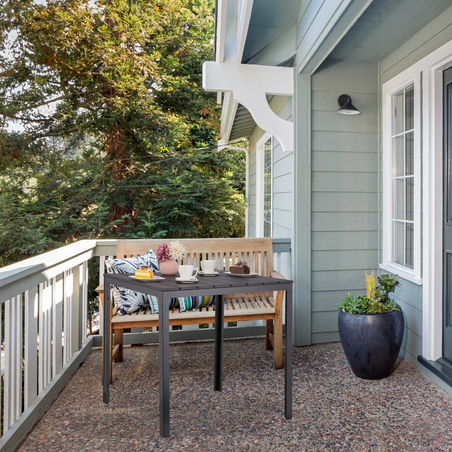 Square garden table in wood look