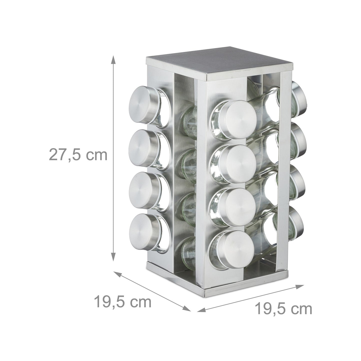 Square spice carousel with 16 glasses