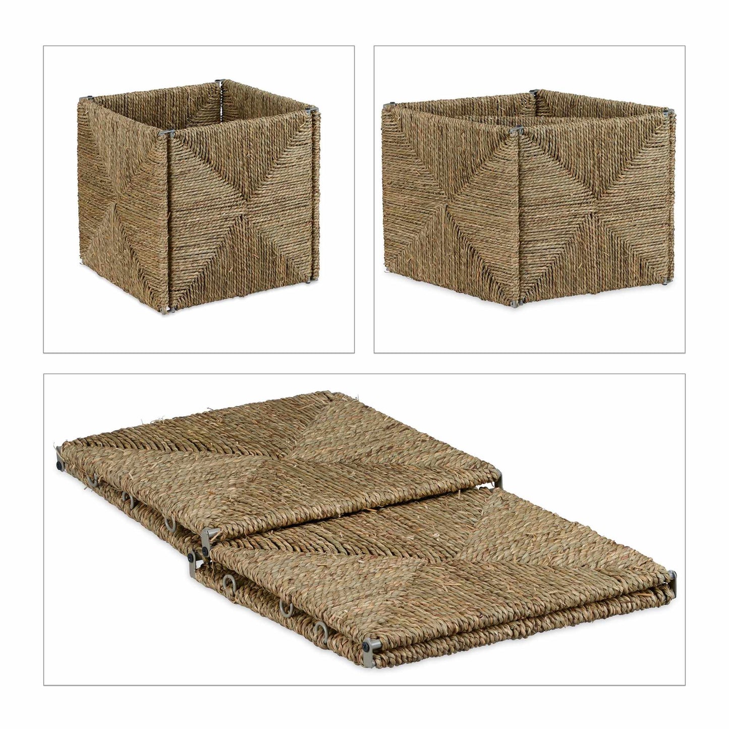Square storage basket in seaweed