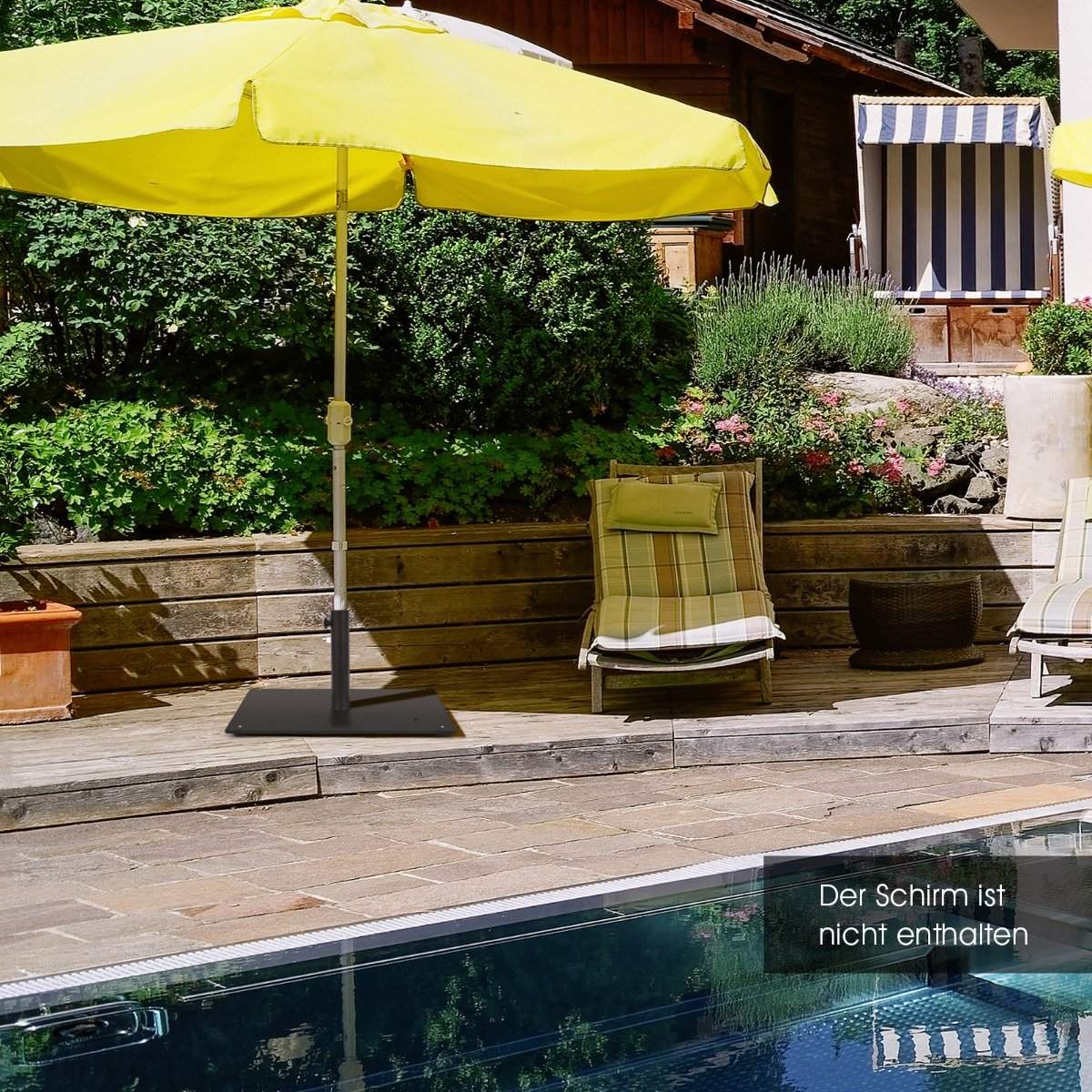 Square umbrella holder of 50 cm parasol base with foot pads Black