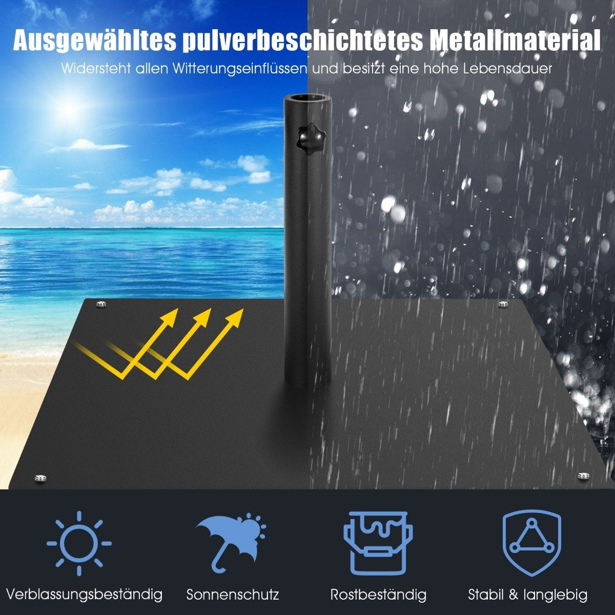 Square umbrella holder of 50 cm parasol base with foot pads Black