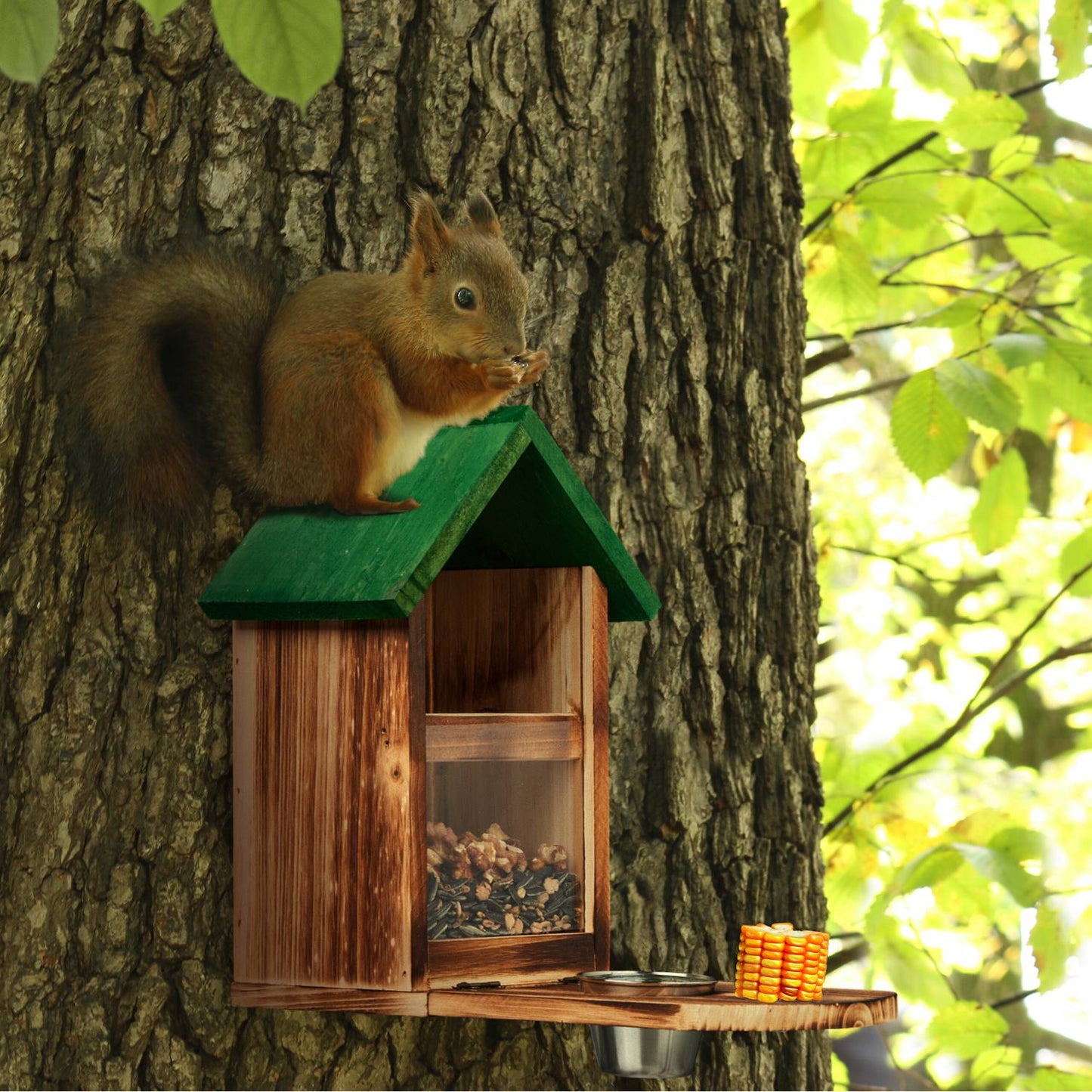 Squirrel Feeder with Corn Cob Holder and Water Bowl