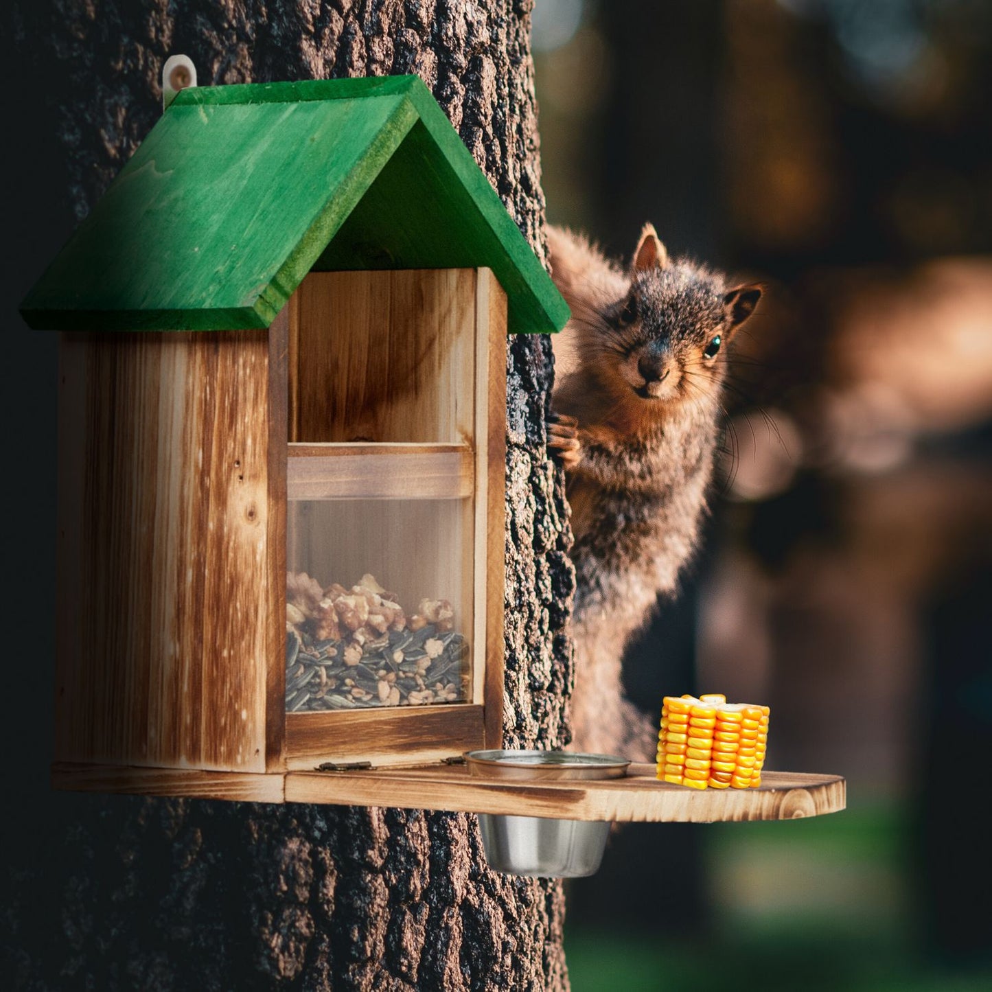 Squirrel Feeder with Corn Cob Holder and Water Bowl