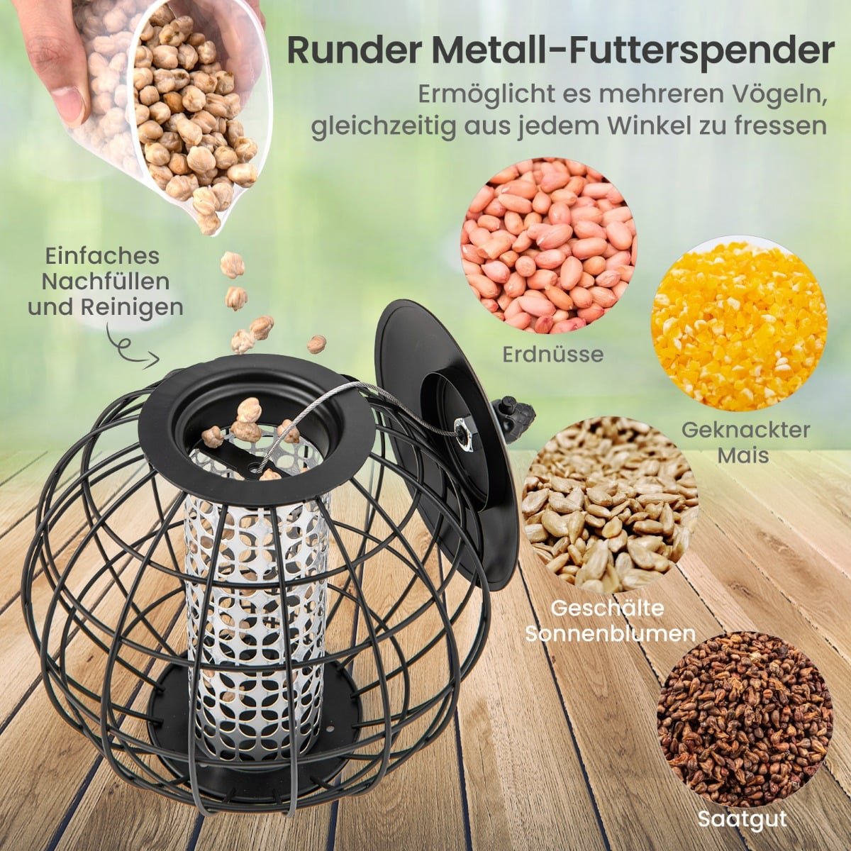 Squirrel-Proof Hanging Bird Feeder, Black, 21 x 22.5 cm