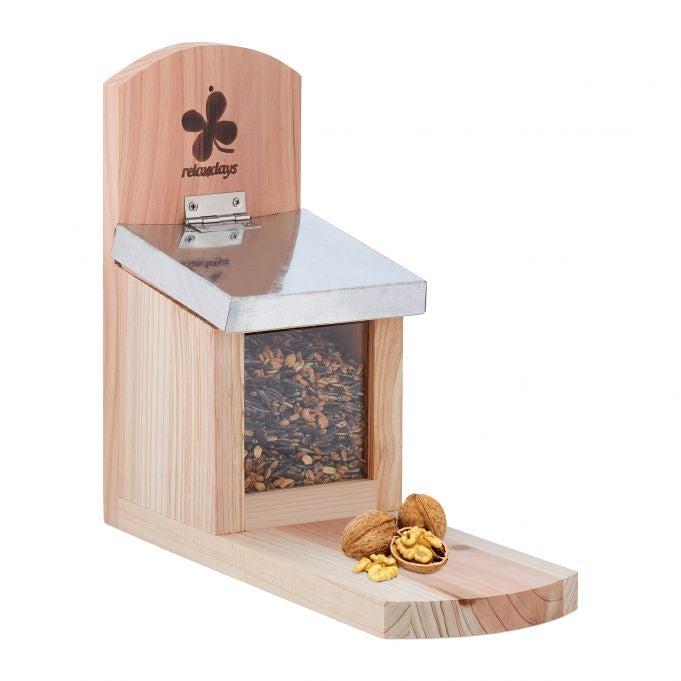 Squirrel feeder with metal roof