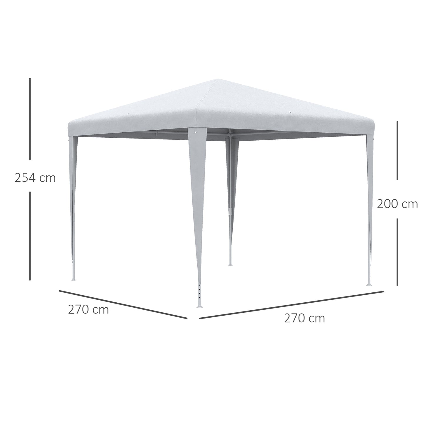 Marquee, 2.7x2.7M, Stable Steel Frame, White Tarpaulin