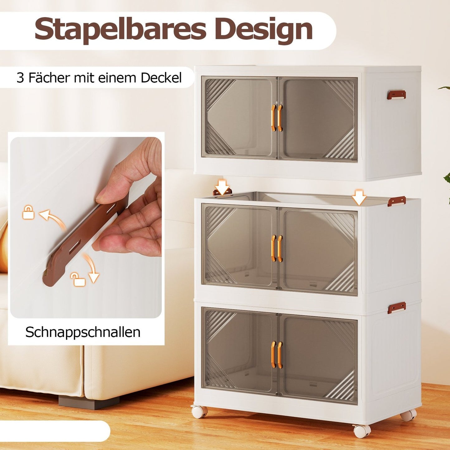 Stackable 213L Storage Boxes with Wheels & Doors