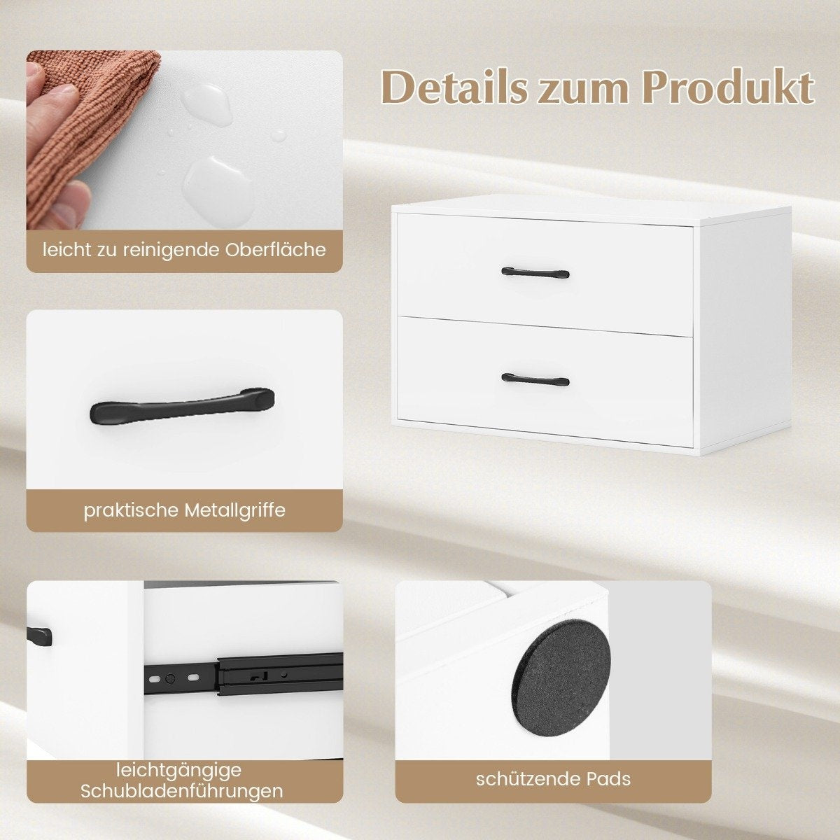 Stackable 2-Drawer Wooden Sideboard, 60x34x38 cm, White