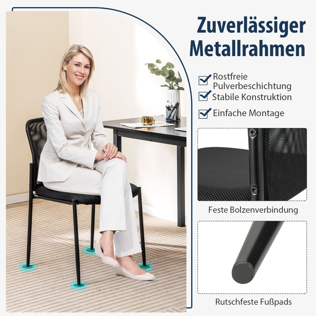 Stackable Conference Chairs, Set of 2, Black, No Armrests
