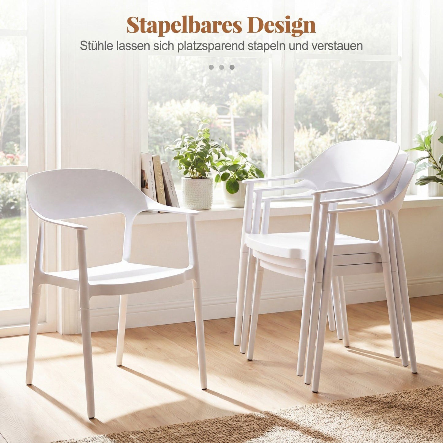 Stackable Dining Chair, 150kg Capacity, White, PP Material