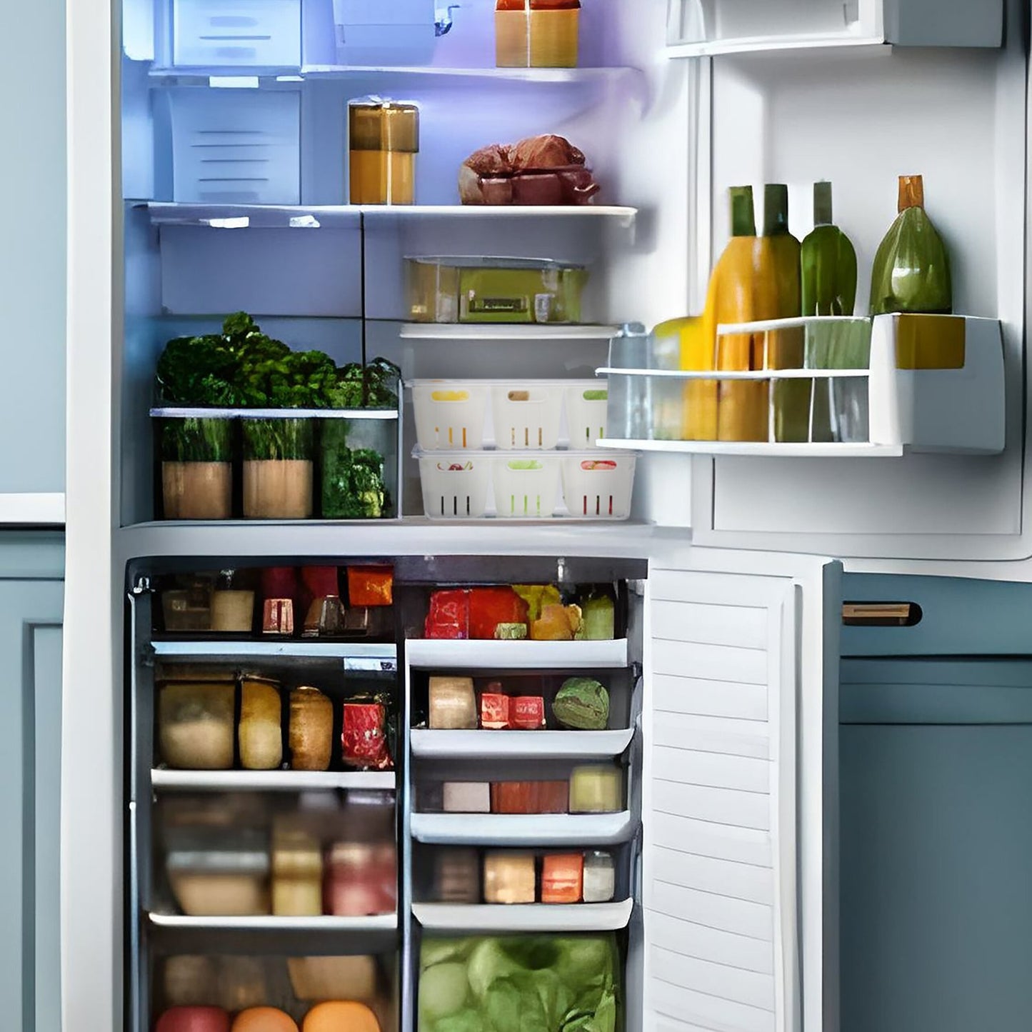Stackable Fridge Organizer with 3 Drainage Baskets
