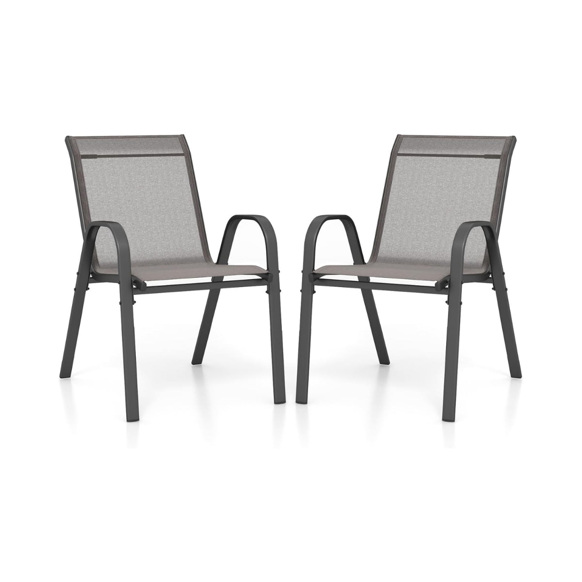 Stackable Garden Chairs Set of 2, Textilene & Metal, Grey
