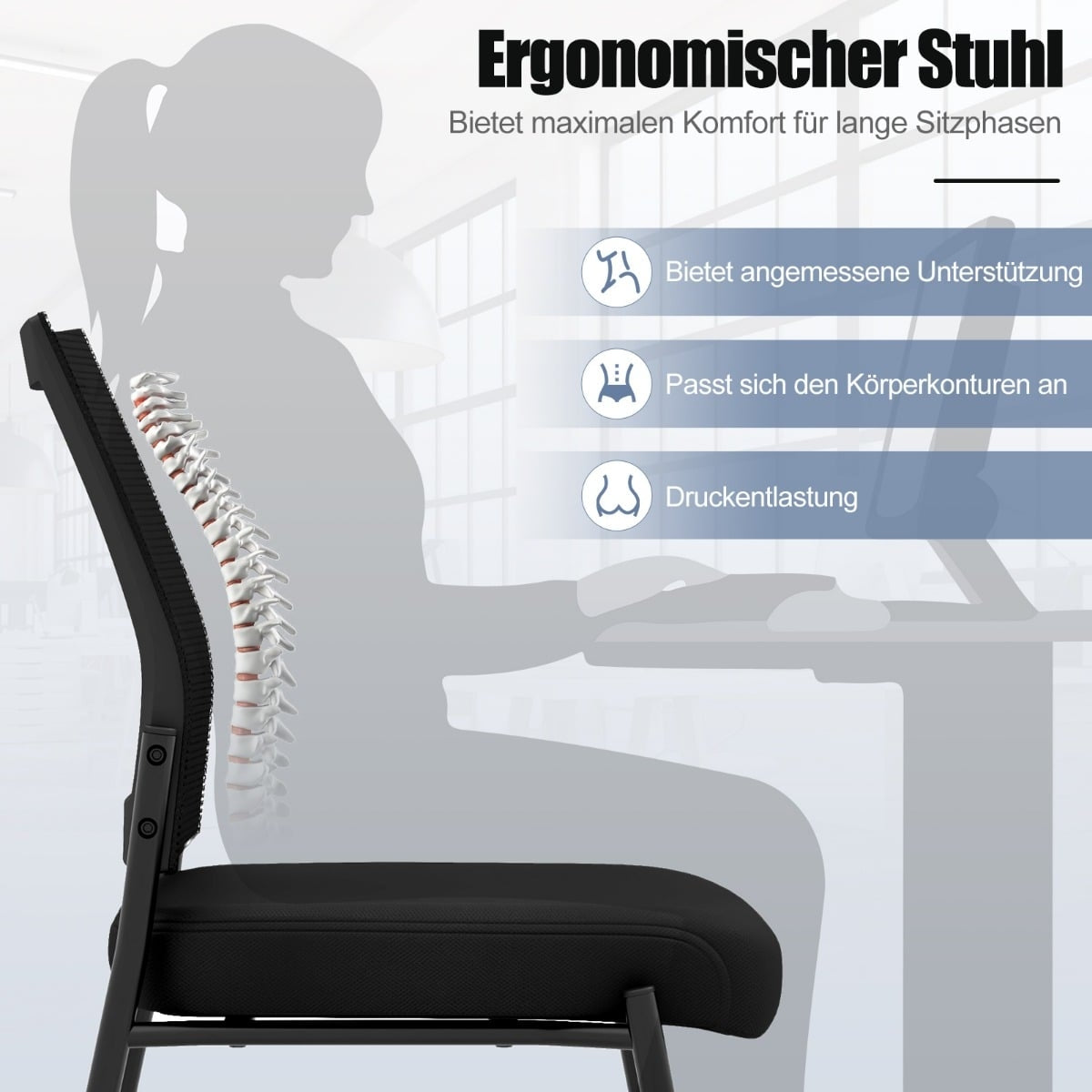 Stackable Office Chairs with Wheels, Set of 2, Black