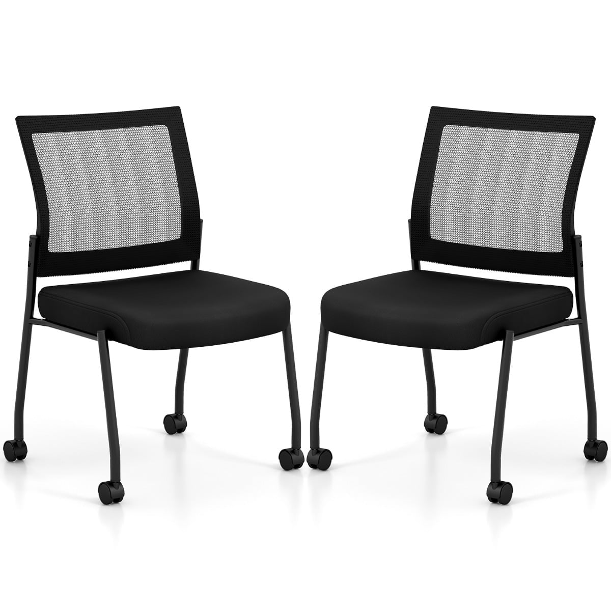 Stackable Office Chairs with Wheels, Set of 2, Black