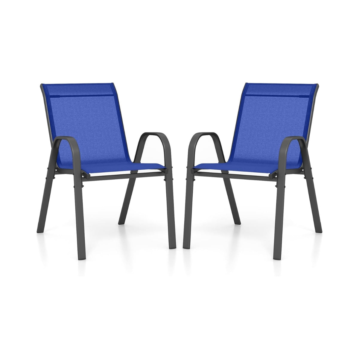Stackable Outdoor Chairs Set of 2, Blue, Metal & Textilene