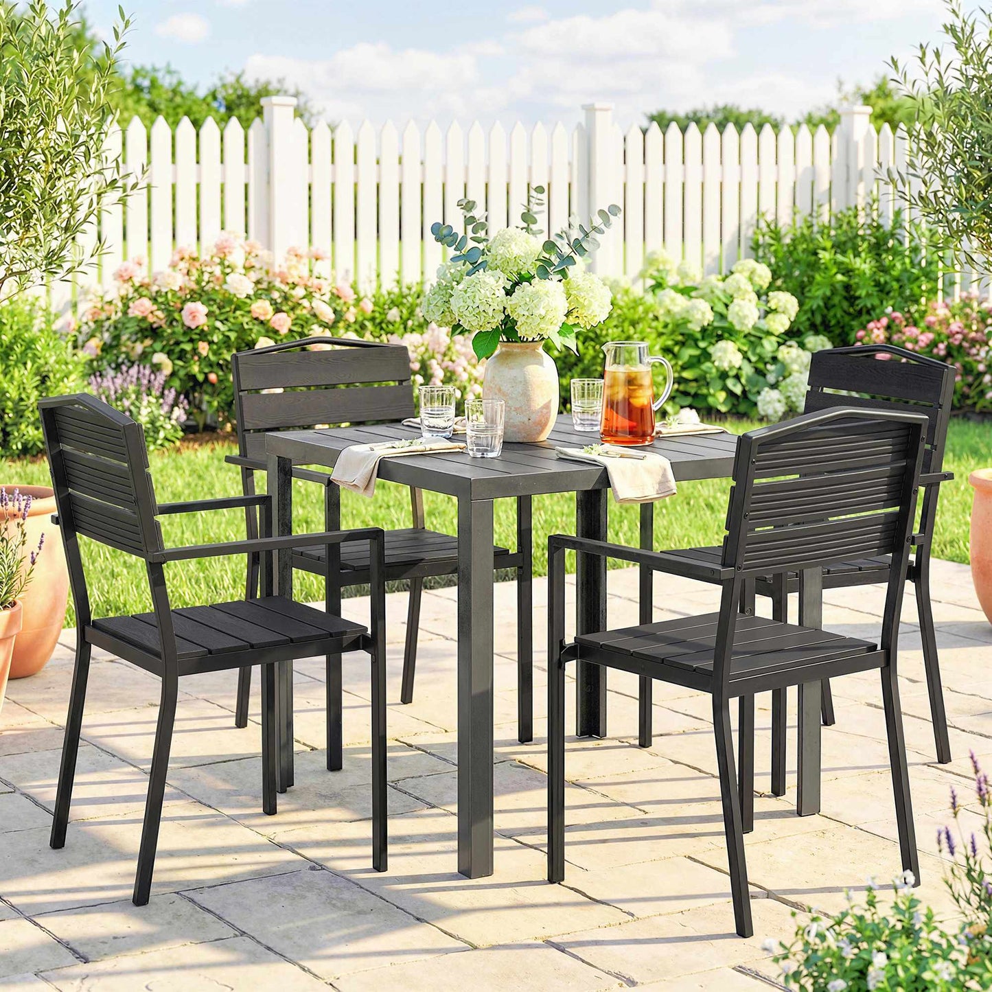Stackable Outdoor Chairs, Set of 4, Black, HDPE, 52x51x90 cm