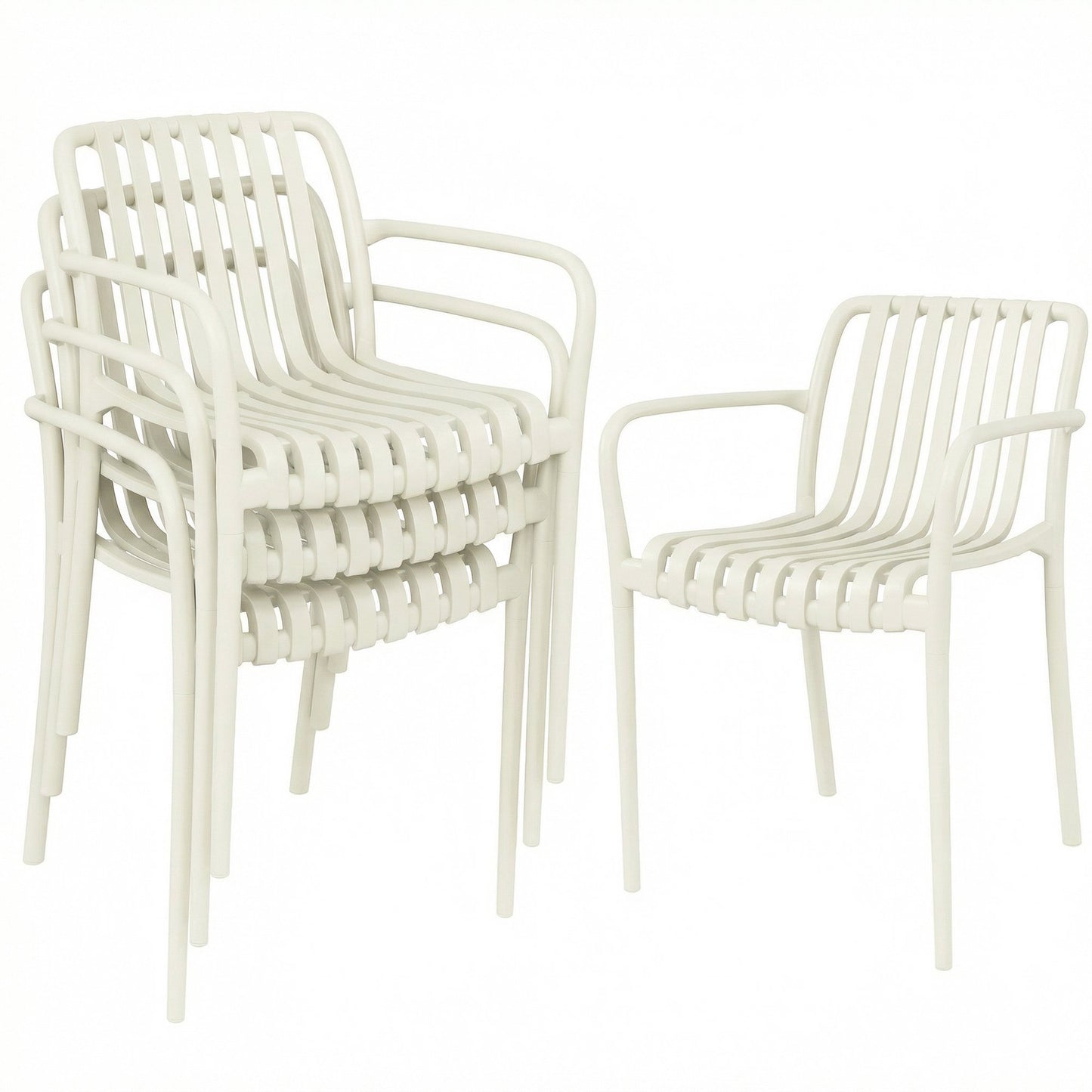 Stackable Outdoor Chairs, Set of 4, Cream White, Ergonomic Design