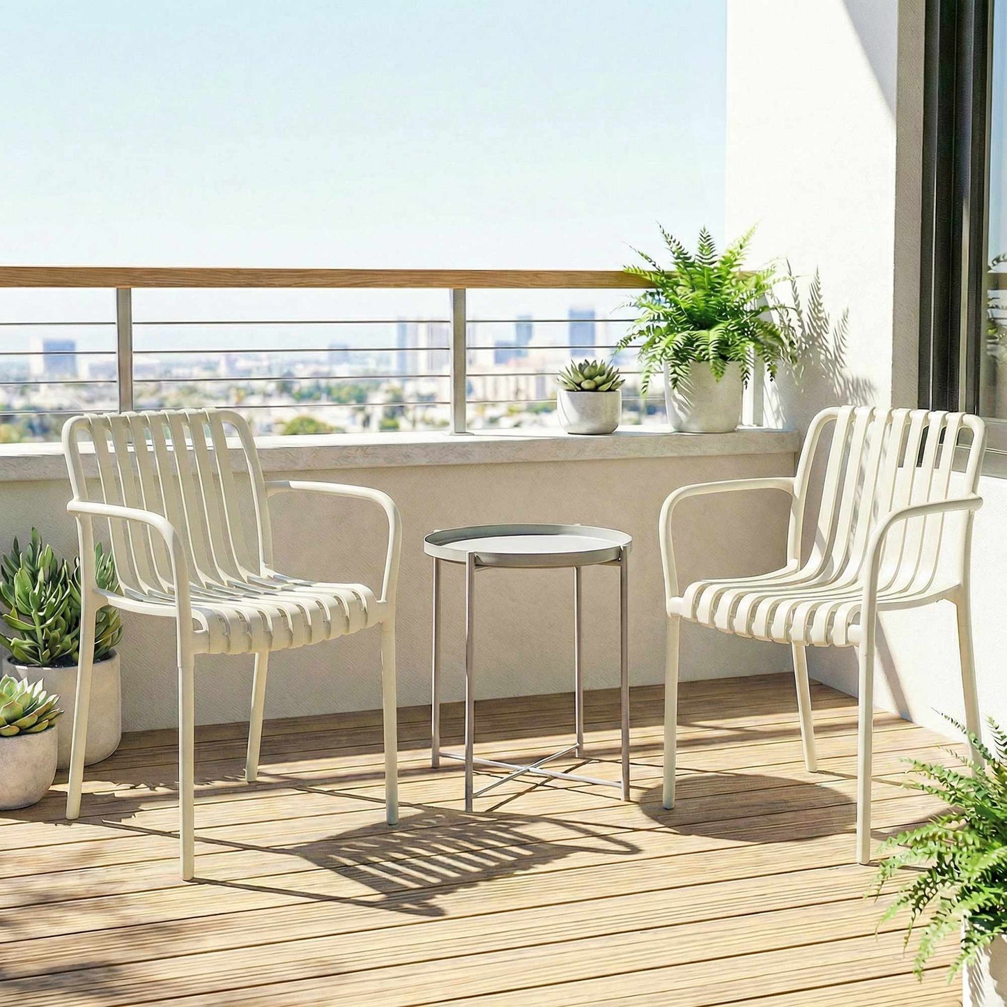 Stackable Outdoor Chairs, Set of 4, Cream White, Ergonomic Design