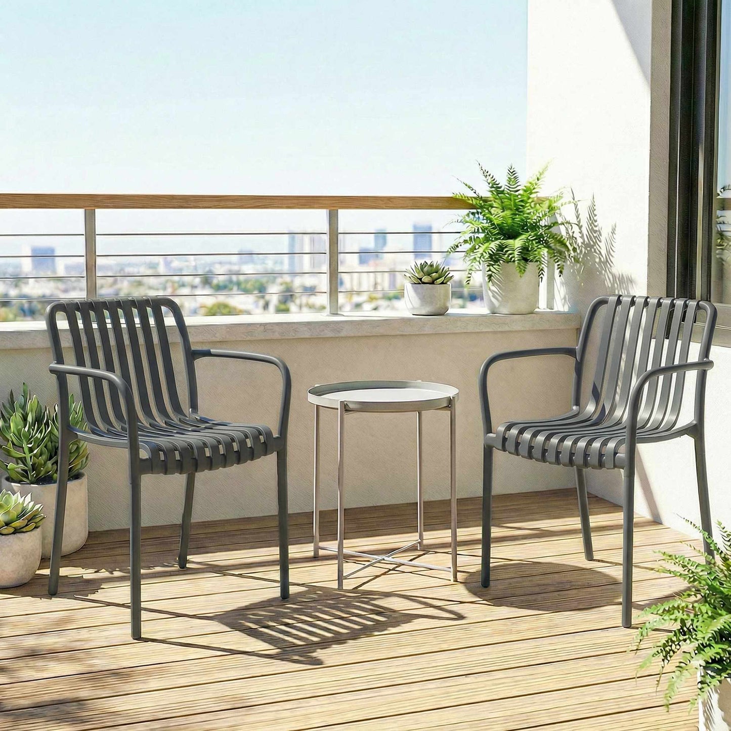 Stackable Outdoor Chairs Set of 4, Dark Grey, Ergonomic Design