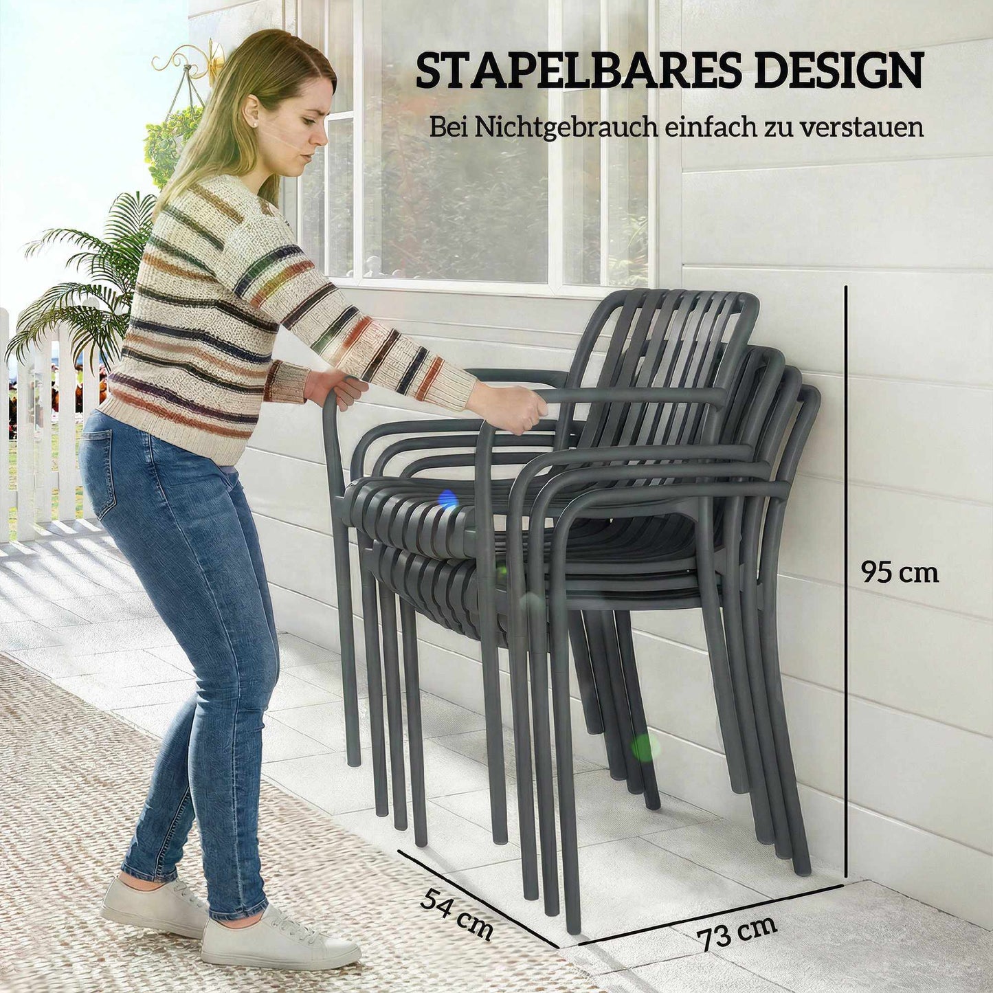 Stackable Outdoor Chairs Set of 4, Dark Grey, Ergonomic Design