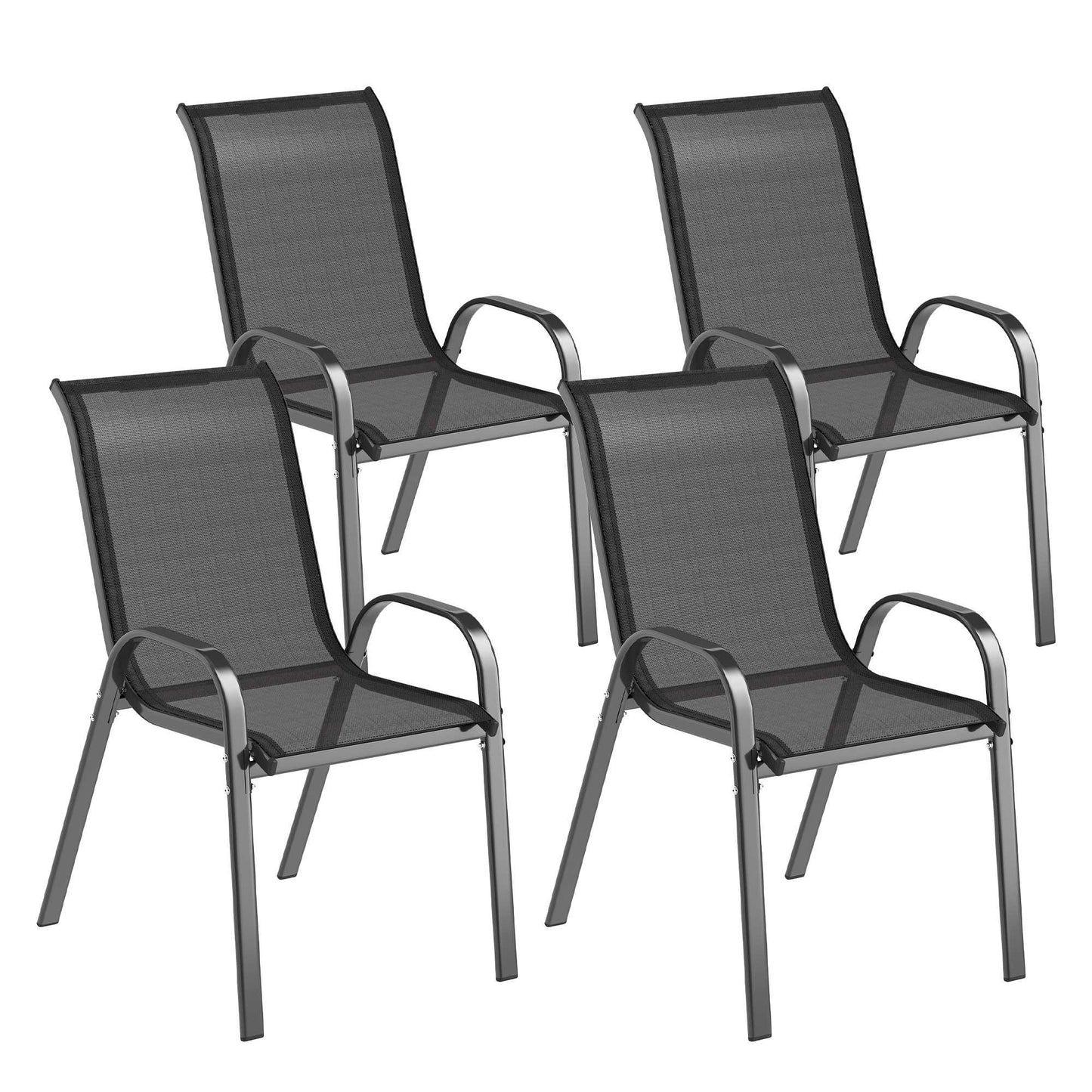 Stackable Outdoor Garden Chairs Set of 4, Steel, Black